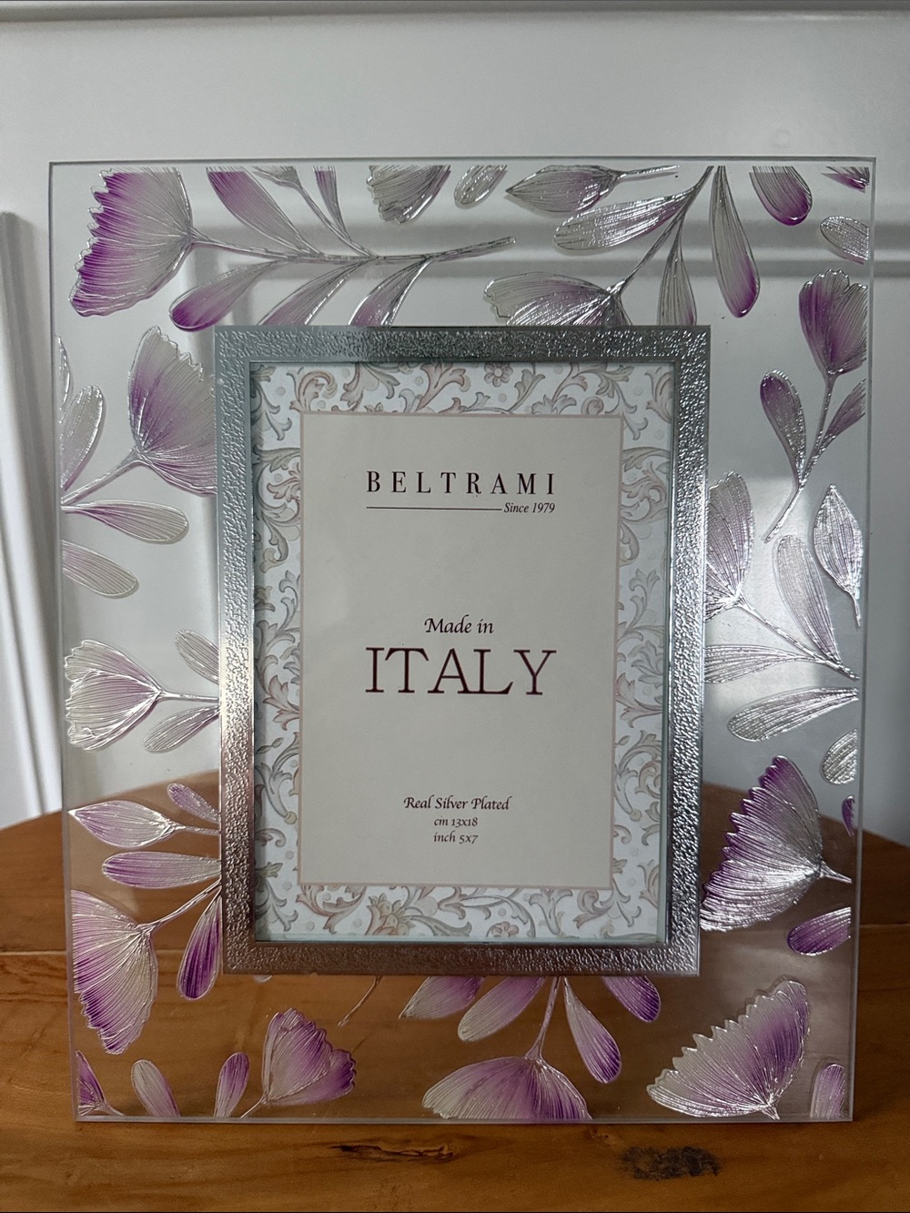 Beltrami Made in Italy Silver Plated Ornate Floral 5 x 7 Portrait Photo Frame